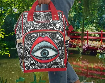 Inner Eye Canvas Backpack. Goth Aesthetic Style for Work, School, or a Weekend Getaway. Diaper Bag. Backpack for Men and Women