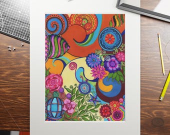 Wall Art Print: "Colette". Fine Art Decor for Home or Office. Maximalist Bohemian Artwork. Colorful Housewarming Gift