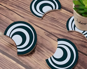 Navy Circles Ceramic Coaster Set. Ceramic Trivet. Cute Coffee Table Decor or Housewarming Gift