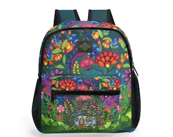 Fairy Cottage Small Backpack. Canvas Daypack