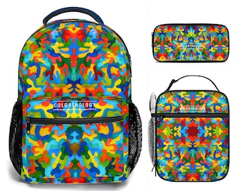 Rainbow Camo School Bag Set. Back to School Backpack, Pencil Case, and Lunch Bag