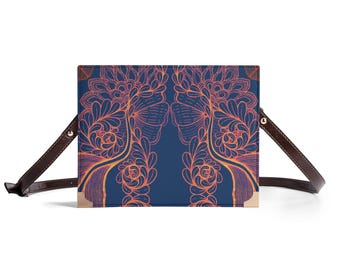 Bible Book Cover Handbag: Saphire Amber Brocadesque. Crossbody Bag for Literary Lovers. Faux Leather