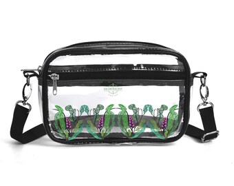 Foxglove Clear Stadium Bag or Concert Crossbody Bag, Transparent Handbag for Festivals, Perfect Gift for Eventgoers