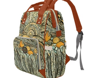 Brown Watermelon Sunshine Canvas Backpack, Warm Summer Laptop Bookbag, Travel Rucksack