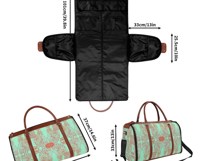 Featured listing image: Luxury Teal Duffle Bag: Designer Vegan Leather Weekender, Foldable Carry-on Luggage, Brocadesque Travel Tote