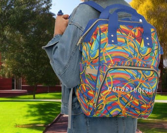 Color Waves Canvas Backpack. Laptop & Book Bag, Cute Baby Bag, Stylish Travel Backpack for Students and Moms