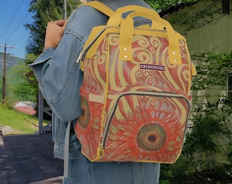Kostandia Sunflower Canvas Backpack. Versatile Diaper, School, and Laptop Bag for Everyday Use