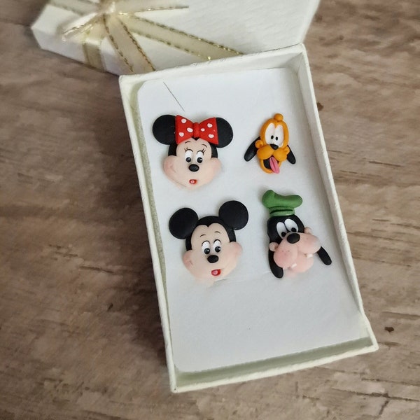 Fimo earrings Mickey Mouse Minnie Pluto and Goofy Disney jewelry bijoux polymer clay brooches