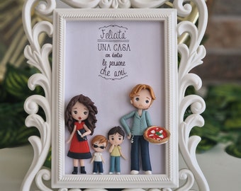 Cadre portrait de famille personnalisé cadeau style shabby pour la Saint Valentin, cadeau famille pour couple copine portrait de famille fimo