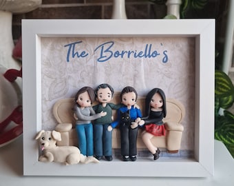 Cadre familial personnalisé en pâte polymère, photo de famille, portrait personnalisé avec dédicace, nom, devise en pâte polymère avec cadre 3D