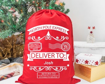 Reusable Santa Sack Red with White Design-Personalization Option