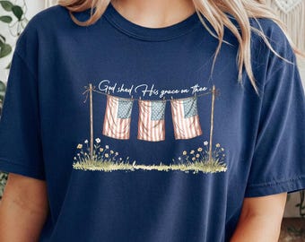 Comfort Colors® Retro 250th USA Anniversary Shirt, America 250 Tee, God Shed His Grace On Thee, 4th of July, Christian Independence Day Tee