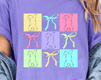Comfort Colors® Retro Easter Bunny Bows Shirt, Spring Easter Shirt, Funny Easter Apparel, Womens Easter Shirt, Kids Easter Gift