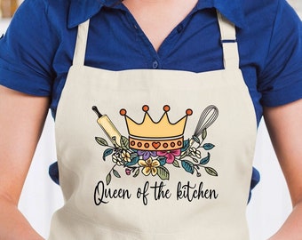 Personalized Kitchen Apron, Queen of the kitchen, Cooking Apron with Pocket, Valentine Day gift, Mothers Day Gift, Mama&#39;s kitchen apron