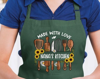 Personalized Apron With Pockets, Nana  Apron Made With Love, Mama Apron Gift, Valentine Mothers Day or Birthday Gift for Nana or Grandma