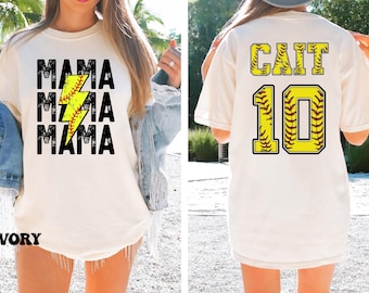 Comfort Colors® Personalized Softball Mama Shirt, Softball Mom Tee, Softball Season Shirt, Custom Softball Tee, Sport Mom, Game Day Softball