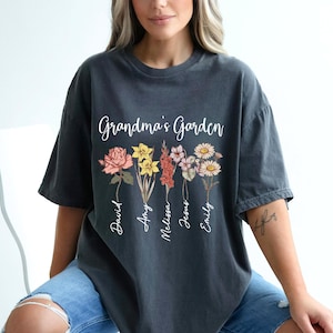 Comfort Colors® Grandma Shirt, Custom Grandma&#39;s Garden Shirt, Custom Birth Month Flowers, Mothers Day Gift, Unique Grandma Shirt, Nana gift