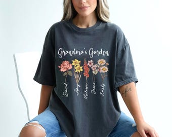 Comfort Colors® Grandma Shirt, Custom Grandma's Garden Shirt, Custom Birth Month Flowers, Mothers Day Gift, Unique Grandma Shirt, Nana gift