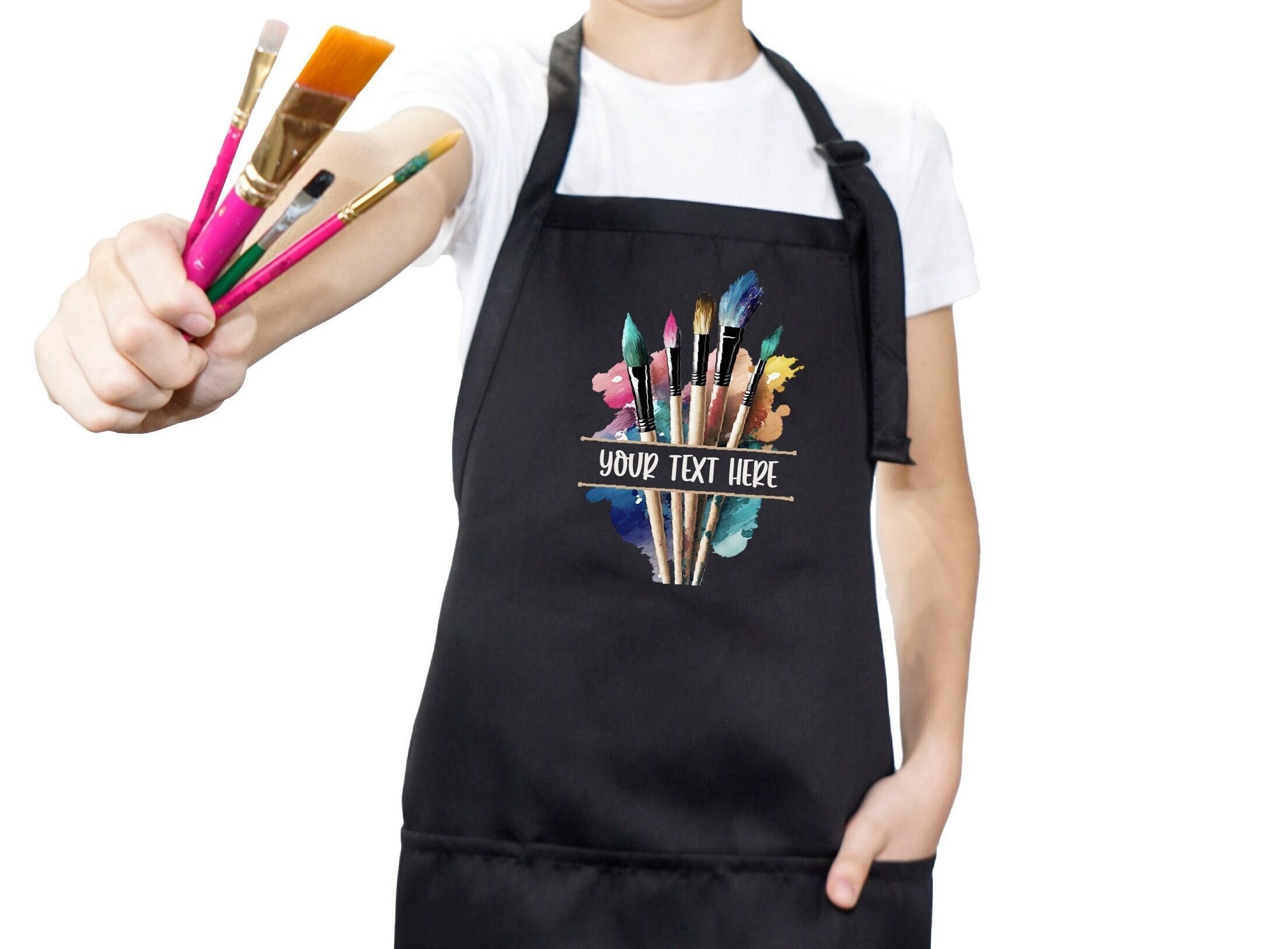 Personalized Art Apron with Pockets, Art Teacher Gift Apron, Art Party Apron, Painting Adults and Kids Apron, Artist Apron, Art Crafts Apron