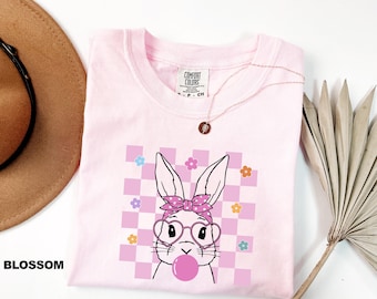 Comfort Colors® Cute Bunny Shirt, Funny Easter shirt, Bunny Graphic Tee, Easter Shirts for Girls, Bubble Gum Bunny Tee, Happy Easter Day Tee