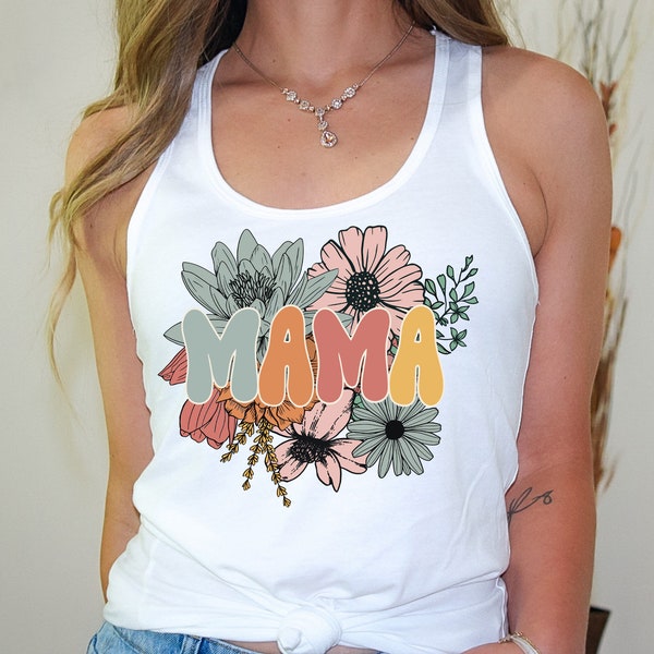 Mama Floral Tank Top, Mothers Day Tank Top, Retro Floral Mama Tank, Retro Mama Flower Tank, Mothers day gift, women tank top, mama shirt