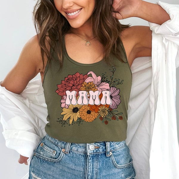 Cute Mama Tank Top, Mothers Day Gift, Floral Mama Tank, Retro Grandma shirt, Floral Mama Tank, Gift for mother, New Mom Shirt, Gift for Mom