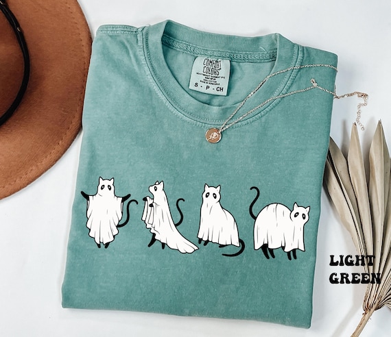 Comfort Colors® Ghost Cats Shirt, Cute Ghost Black Cats Halloween Shirt, Spooky Season, Cat Lover Gift, Halloween Gift Cat Owner, Funny cats