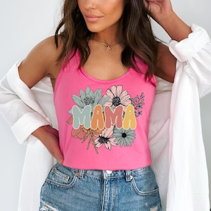Mama Floral Tank Top, Mothers Day Tank Top, Retro Floral Mama Tank, Retro Mama Flower Tank, Mothers day gift, women tank top, mama shirt image 3