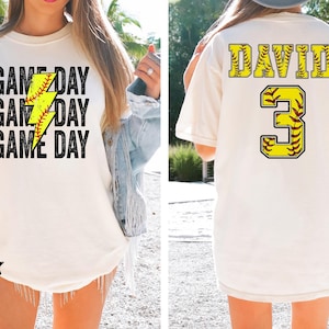 Comfort Colors® Custom Softball Shirt, Softball Number and Name Shirt,Softball mom shirt, Personalized Softball Shirt, Softball Gift Shirt 画像 1