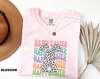 Comfort Colors® Happy Easter Leopard Bunny Shirt, Funny Easter Shirt, Womens Easter Shirt, Toddler Easter Shirt, Cute Easter Day Gift Tee