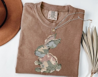 Comfort Colors® Camouflage Bunny Easter Shirt, Camo Easter Tshirt, Retro Bunny Shirt, Trendy Easter Shirt, Woman Easter Shirt, Happy Easter
