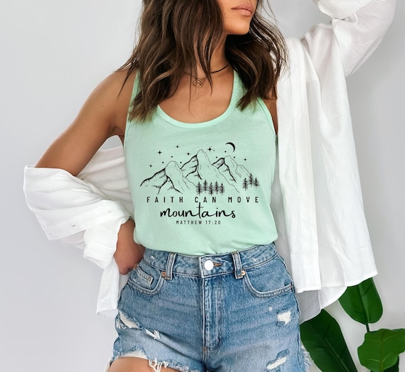 Faith Can Move Mountains Tank Tops, Faith Tank Tops, Religious Tank Tops, Jesus Lover Gifts, Cute Christian Mama Gift, Cute Bible Verse Tees