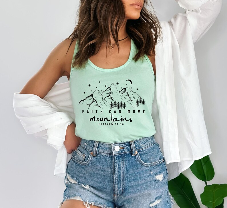 Faith Can Move Mountains Tank Tops, Faith Tank Tops, Religious Tank Tops, Jesus Lover Gifts, Cute Christian Mama Gift, Cute Bible Verse Tees image 1