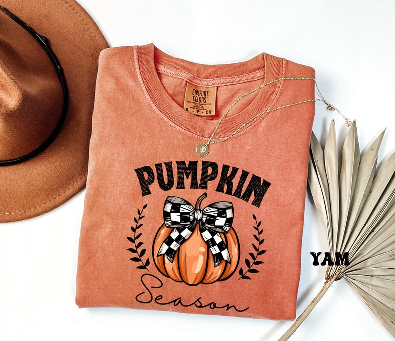 Comfort Colors® Pumpkin Season Shirts, Thanksgiving Shirts, Pumpkin Bow Shirt, Happy Thanksgiving, Cozy Pumpkin Sweater, Women's Fall Shirts image 1