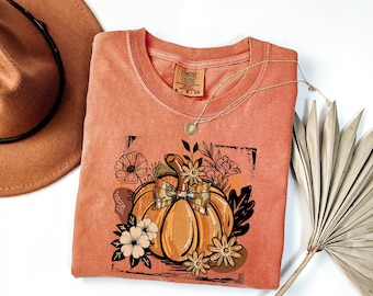 Comfort Colors® Fall Pumpkin Shirt, Woman Halloween Shirt, Cute Thanksgiving Shirt, Fall Gift, Thanksgiving Mom Gifts, Floral Pumpkin Shirt