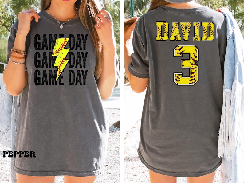 Comfort Colors® Custom Softball Shirt, Softball Number and Name Shirt,Softball mom shirt, Personalized Softball Shirt, Softball Gift Shirt 画像 7