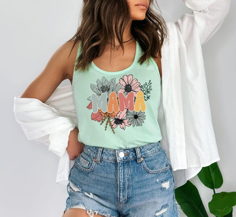 Mama Floral Tank Top, Mothers Day Tank Top, Retro Floral Mama Tank, Retro Mama Flower Tank, Mothers day gift, women tank top, mama shirt image 5