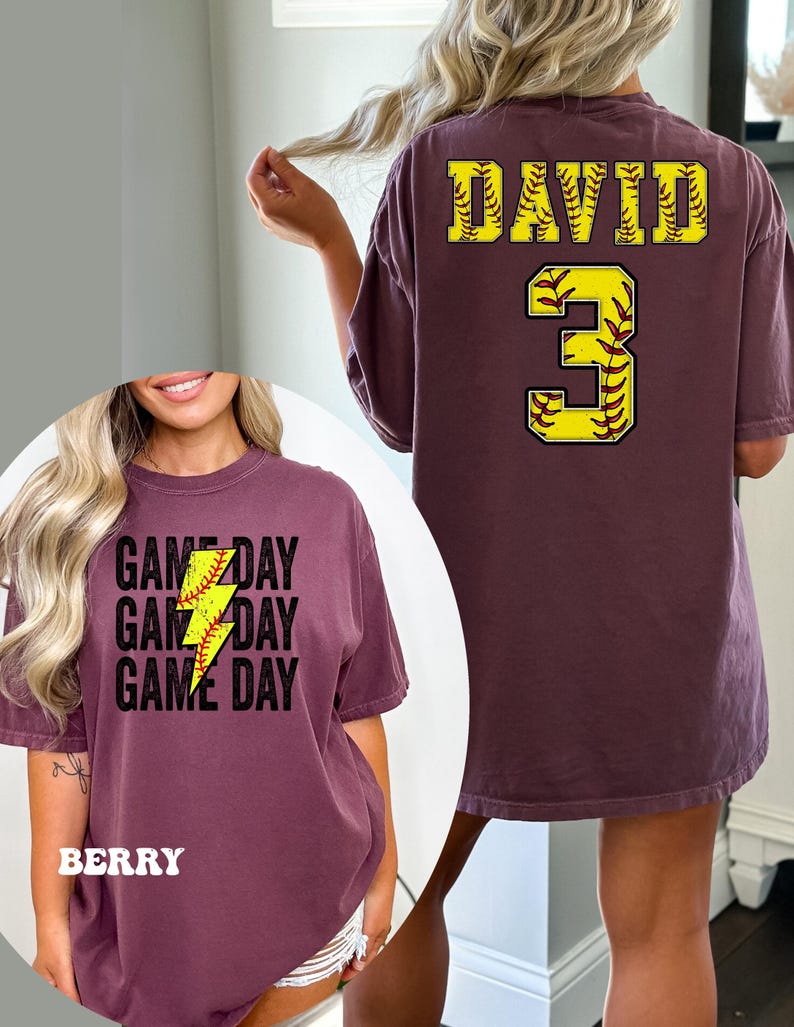 Comfort Colors® Custom Softball Shirt, Softball Number and Name Shirt,Softball mom shirt, Personalized Softball Shirt, Softball Gift Shirt 画像 6