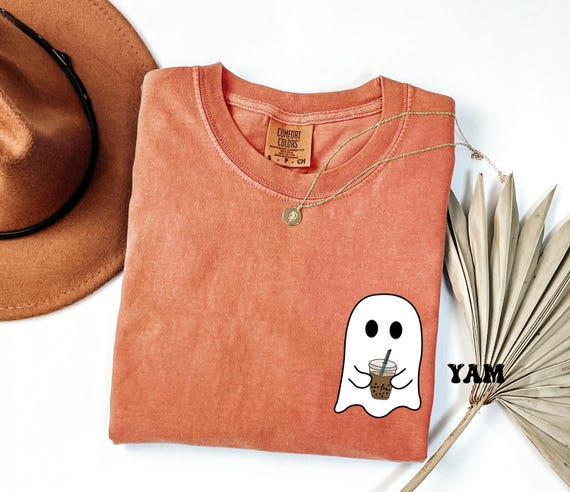 Comfort Colors® Ghost Drinking Coffee Shirt, Pocket Ghost Shirt, Little Ghost Tee, Ghost Iced Coffee Tee, Coffee LoversTee, Boo Ghost Shirt