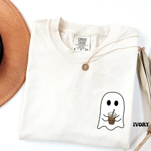 Comfort Colors® Ghost Drinking Coffee Shirt, Pocket Ghost Shirt, Little Ghost Tee, Ghost Iced Coffee Tee, Coffee LoversTee, Boo Ghost Shirt image 4