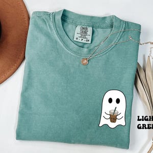 Comfort Colors® Ghost Drinking Coffee Shirt, Pocket Ghost Shirt, Little Ghost Tee, Ghost Iced Coffee Tee, Coffee LoversTee, Boo Ghost Shirt image 6