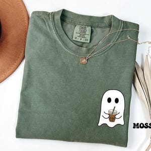 Comfort Colors® Ghost Drinking Coffee Shirt, Pocket Ghost Shirt, Little Ghost Tee, Ghost Iced Coffee Tee, Coffee LoversTee, Boo Ghost Shirt image 3