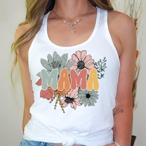 Mama Floral Tank Top, Mothers Day Tank Top, Retro Floral Mama Tank, Retro Mama Flower Tank, Mothers day gift, women tank top, mama shirt image 1