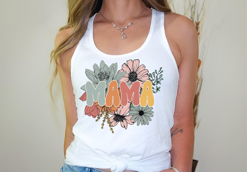 Mama Floral Tank Top, Mothers Day Tank Top, Retro Floral Mama Tank, Retro Mama Flower Tank, Mothers day gift, women tank top, mama shirt image 1