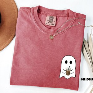 Comfort Colors® Ghost Drinking Coffee Shirt, Pocket Ghost Shirt, Little Ghost Tee, Ghost Iced Coffee Tee, Coffee LoversTee, Boo Ghost Shirt image 2