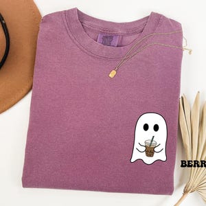 Comfort Colors® Ghost Drinking Coffee Shirt, Pocket Ghost Shirt, Little Ghost Tee, Ghost Iced Coffee Tee, Coffee LoversTee, Boo Ghost Shirt image 5