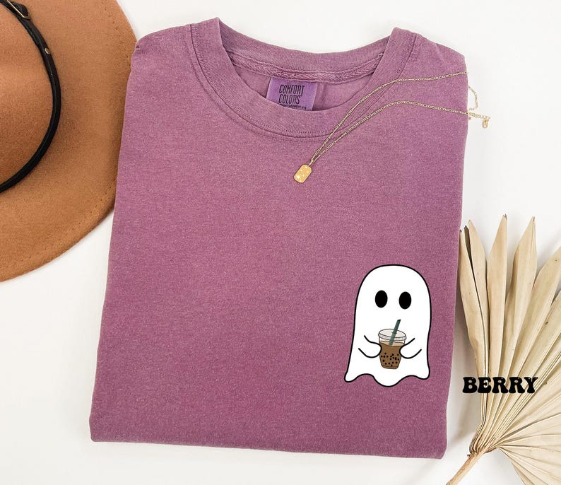 Comfort Colors® Ghost Drinking Coffee Shirt, Pocket Ghost Shirt, Little Ghost Tee, Ghost Iced Coffee Tee, Coffee LoversTee, Boo Ghost Shirt image 5