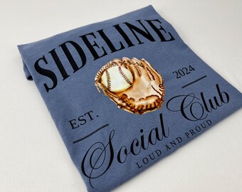 Comfort Colors® Sideline Social Club Shirt, Baseball Shirt, Funny Baseball Shirt, Baseball Fan Shirt, Game Day Shirt, Baseball Mom Tee