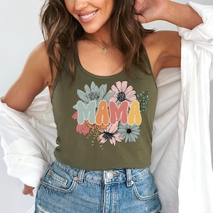 Mama Floral Tank Top, Mothers Day Tank Top, Retro Floral Mama Tank, Retro Mama Flower Tank, Mothers day gift, women tank top, mama shirt image 2