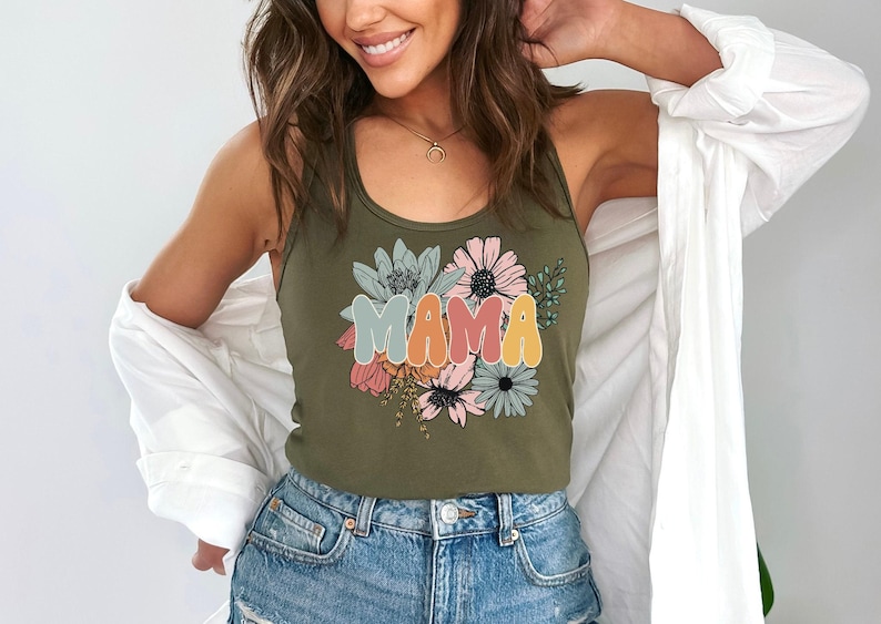 Mama Floral Tank Top, Mothers Day Tank Top, Retro Floral Mama Tank, Retro Mama Flower Tank, Mothers day gift, women tank top, mama shirt image 2